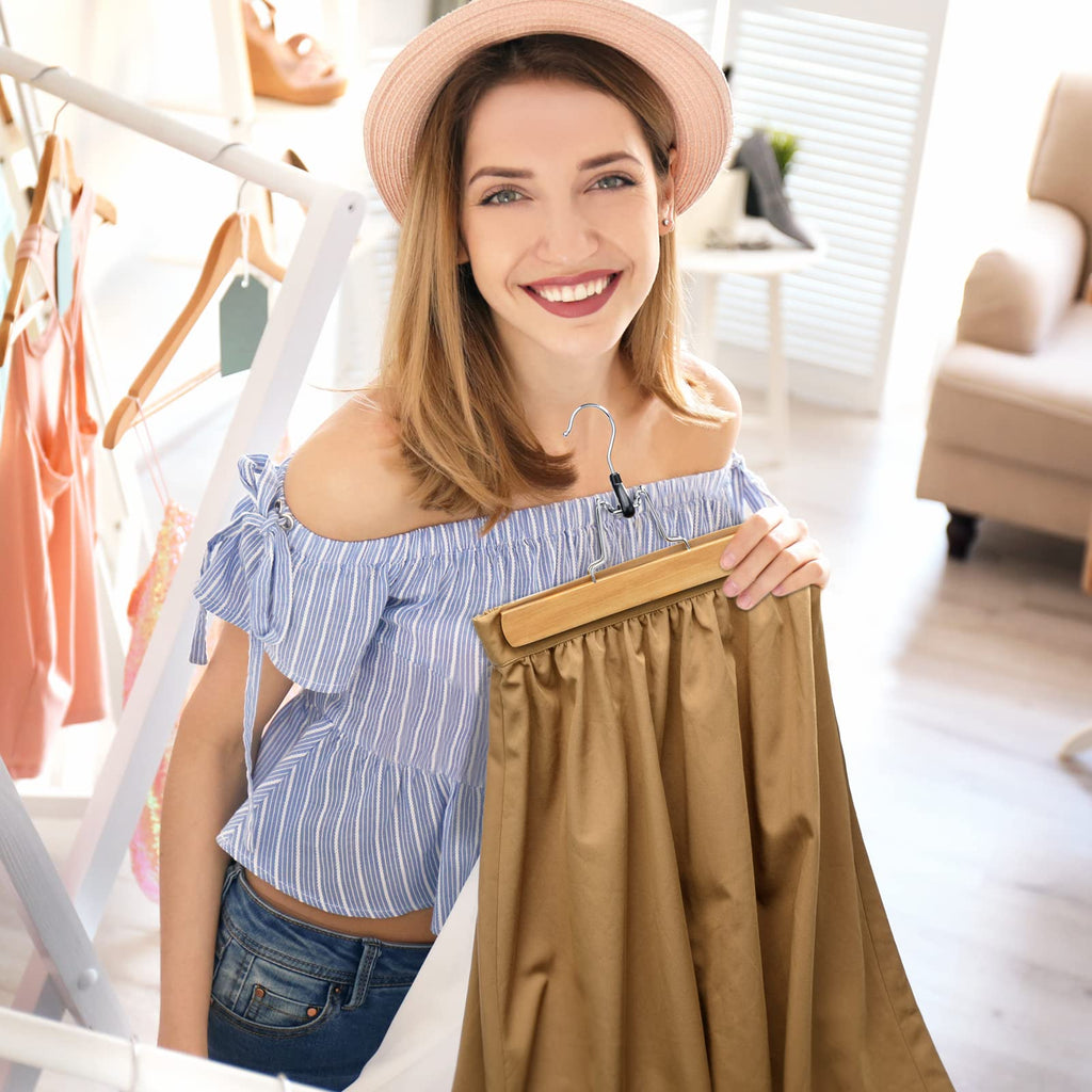 Wooden Pants & Skirt Hangers with Adjustable Clips, Natural (Natural Wood, Pack of 20)