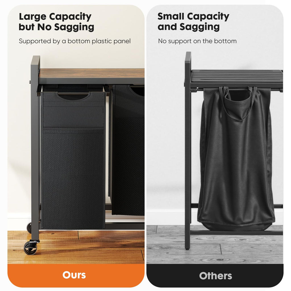 Laundry Hamper Sorter, Rolling Laundry Basket, 3 x 10.6 Gal