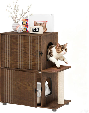 Double Cat Litter Box Enclosure Furniture, Dog Proof Hidden Litter Box