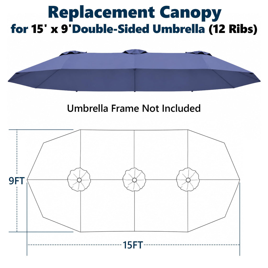 15ft Triple Umbrella Replacement Canopy Double Sided, Blue