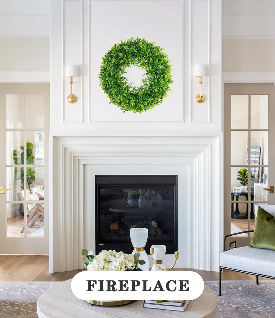 18in Boxwood Wreaths for Front Door, Artificial Preserved UV Resistant Green All Seasons Winter Spring Summer Door