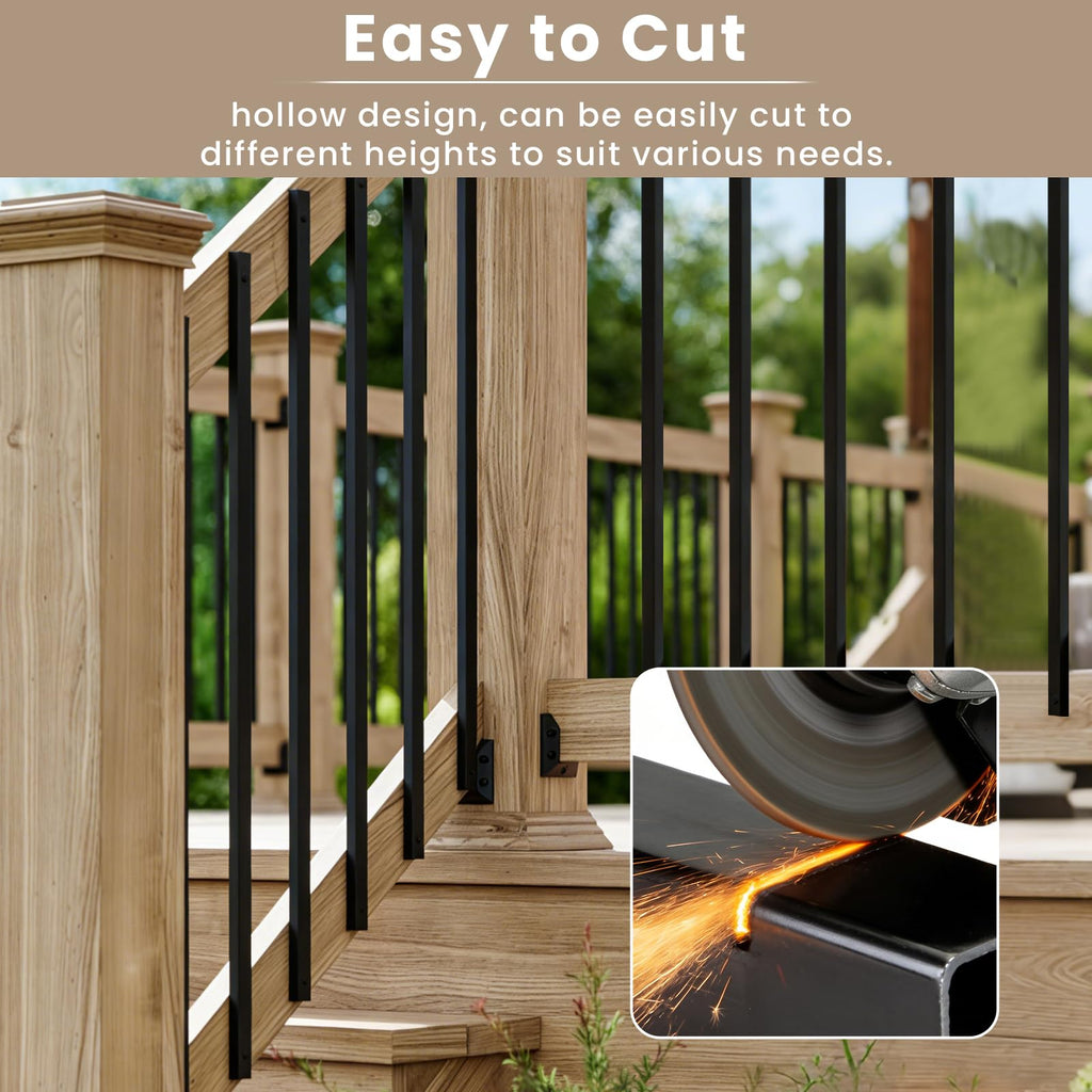 60Pack Deck Balusters 32" Black Metal Deck Railing, Rectangular Deck Spindles, Rust-Resistant for Straight & Curved