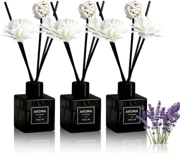 Reed Diffuser,Lavender Scented Oil Diffuser with 15 Sticks,(50ml) x 3 Home Fragrance Reed Diffuser Living - Set of 3
