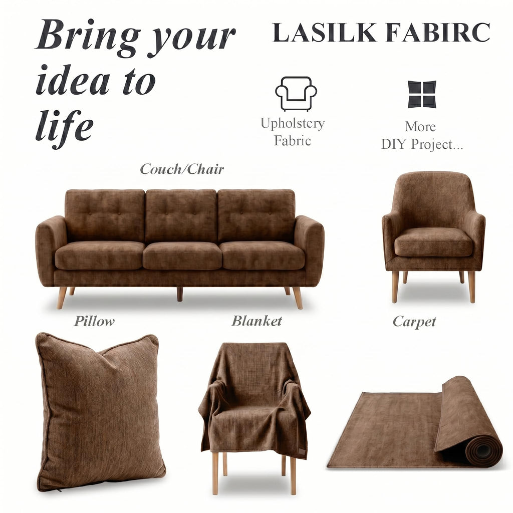 Premium Upholstery Chenille Fabric by the Yard - Thick & Soft Textured Fabric for Chairs, Sofa & Home Decor (Brown, 3