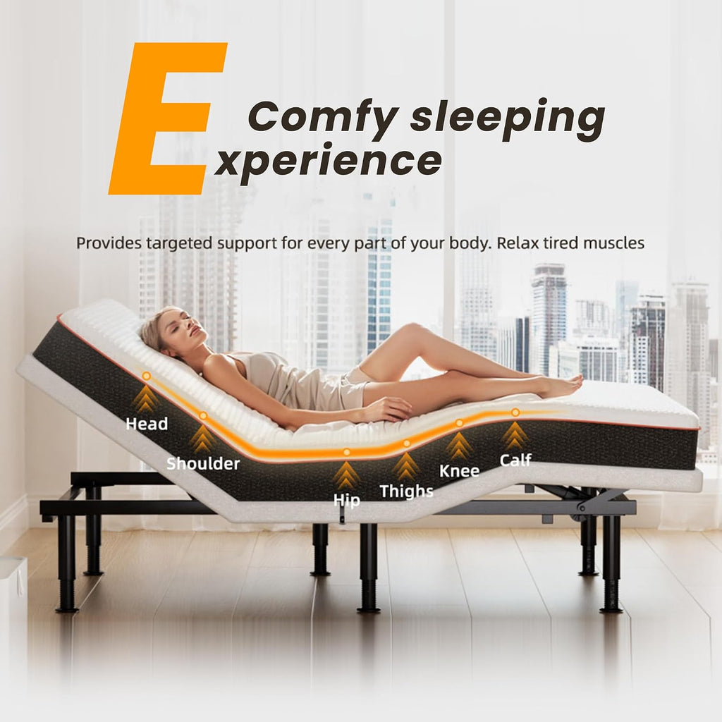 Adjustable Bed Frame King Size with Wireless Remote, Head Foot Incline, USB, Underbed Light - Heavy Duty Platform