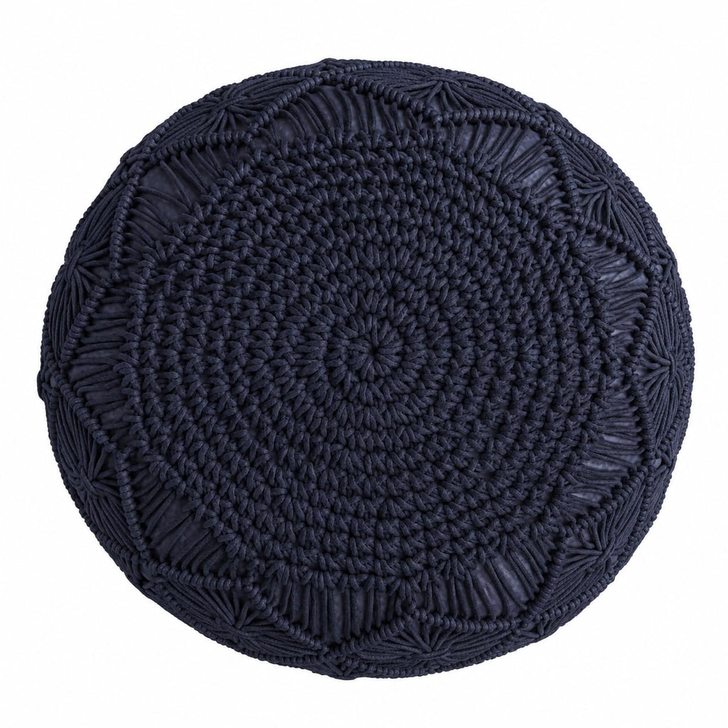 Macrame Pouf Ottoman 20x20x14 Blue Handwoven Dori Footrest Stool