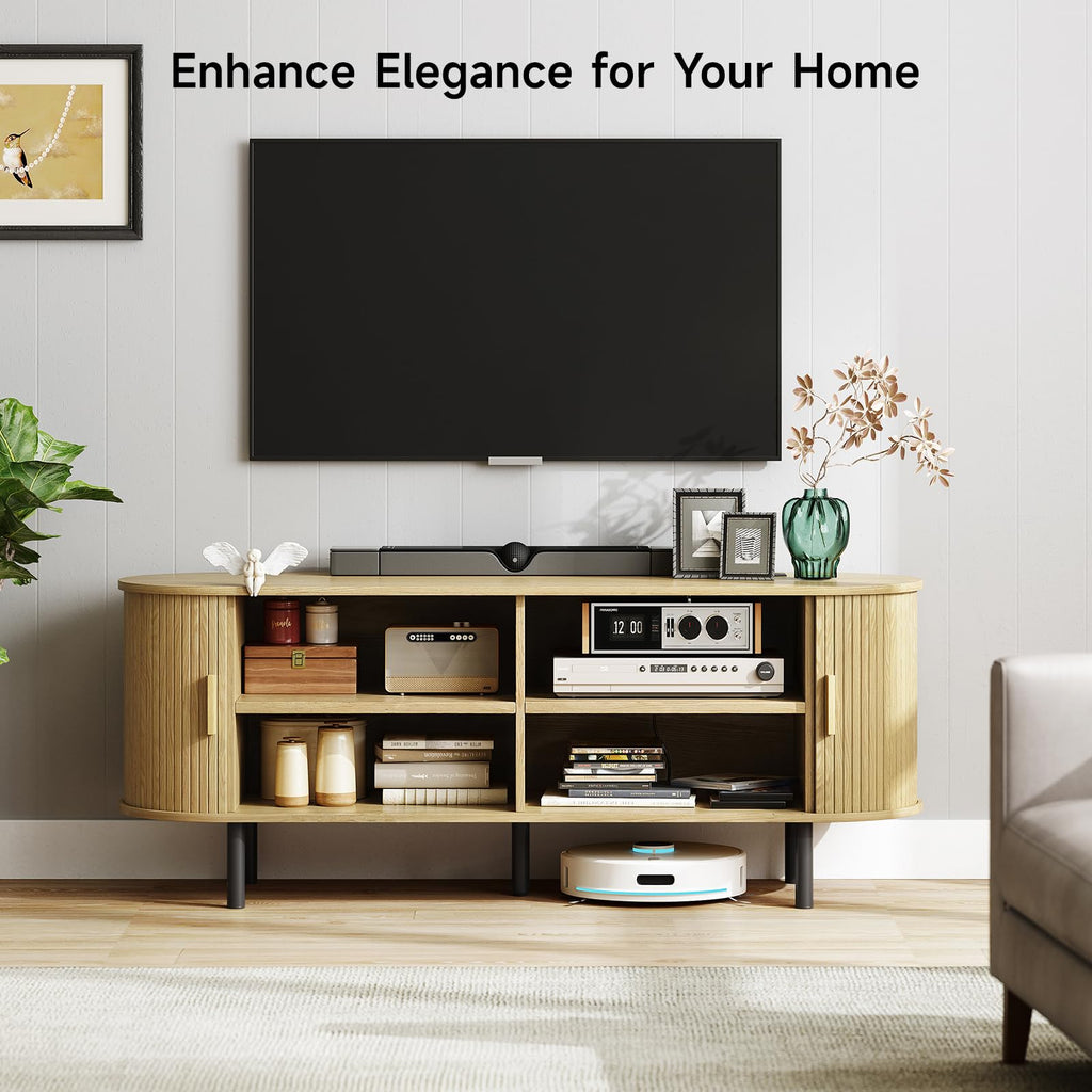 63" TV Stand with Power Outlet & Storage for TVs up to 70", Oak