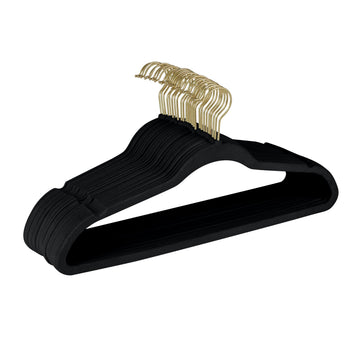 Slim Velvet Gold Hook Clothes Hangers 50 Pack | Non-Slip | Shirts | Suit | Pants | Dresses | Garments | Closet