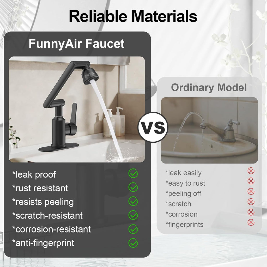 Bathroom Sink Faucet, FunnyAir Stainless Steel 1080° Rotatable Faucet for Sink 1 Hole or 3 Holes