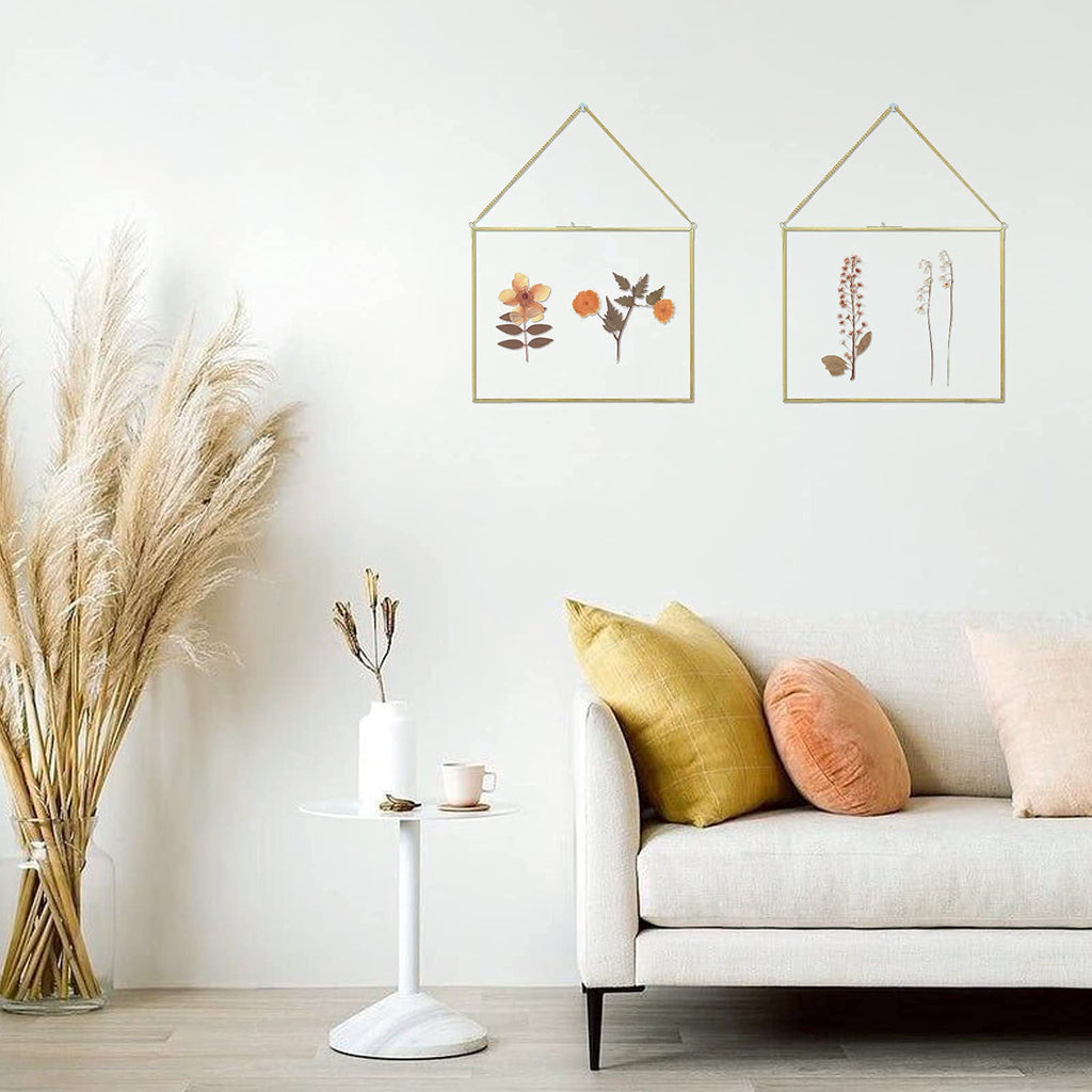 11x14 Inch Pressed Flowers Glass Picture Frames for Artwork Certificate, Horizontal Gold Brass Double Glass Clip