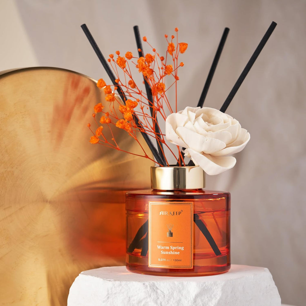 Flower Reed Diffusers Set, 5.07 oz Freesia/Passion Fruit/Orange Scented Oil Diffuser with 8 Reed Sticks, Home