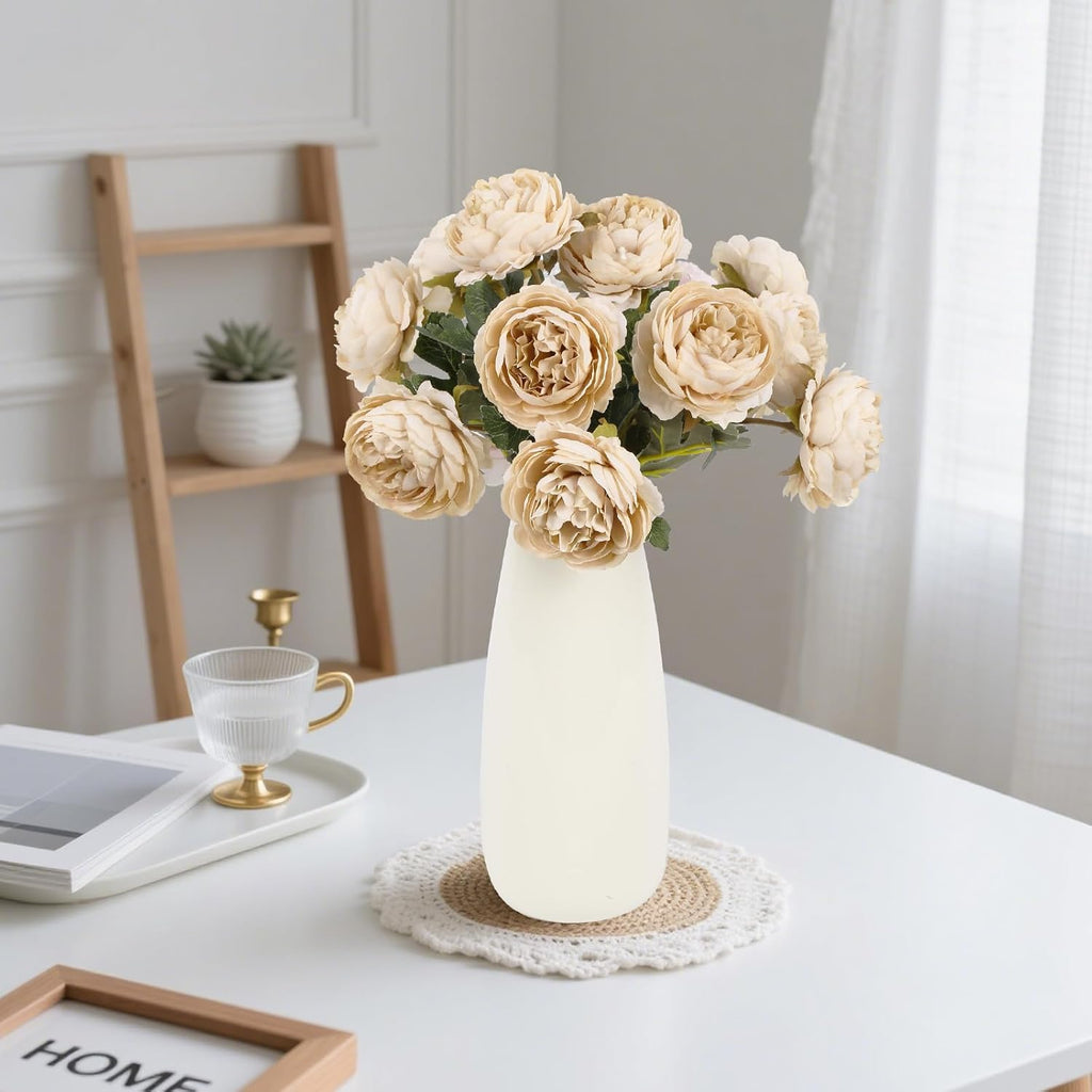 Beige Peonies Artificial Flowers Silk Peonies with Stems Real Look Fake Peony Table Decorations Wedding Faux - Set of 10