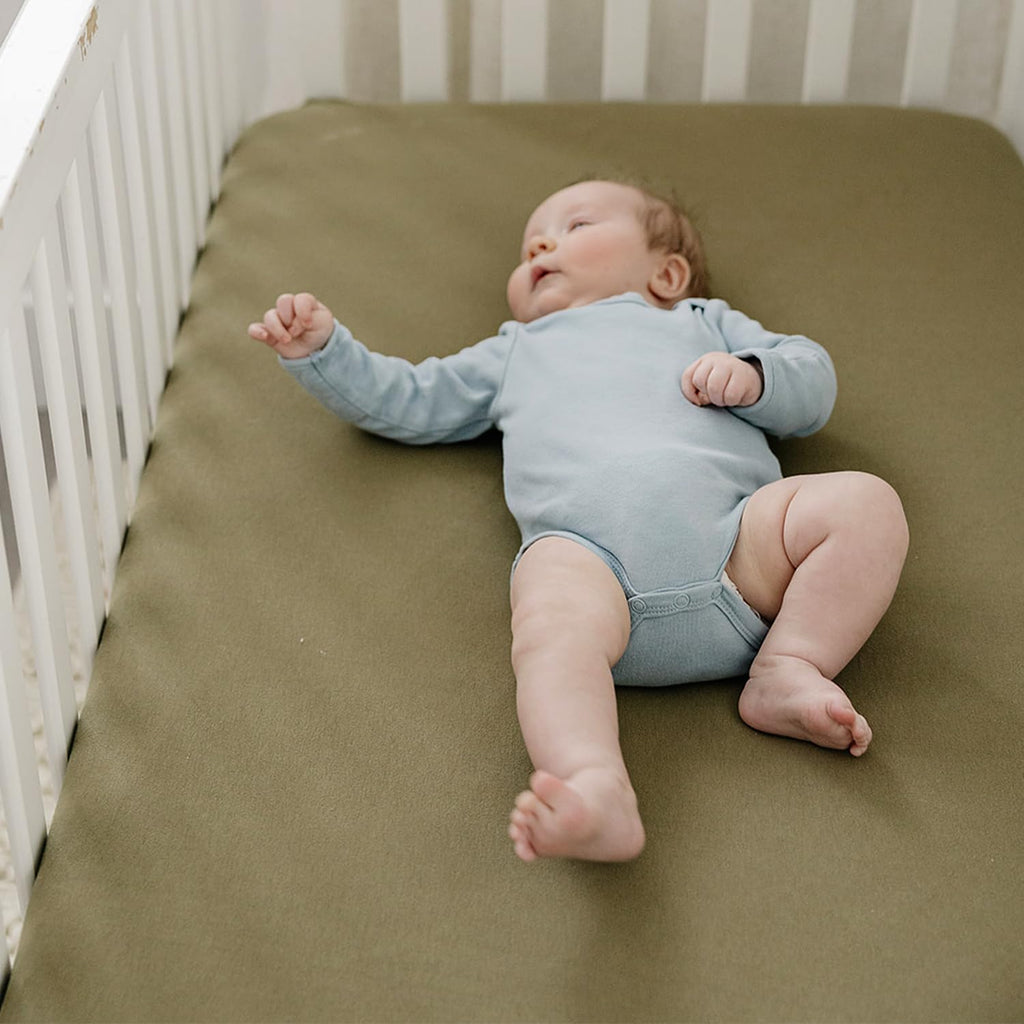 Baby Crib Sheets for Boys, Soft Cotton Blend, 2-Pack (Gingham Khaki)