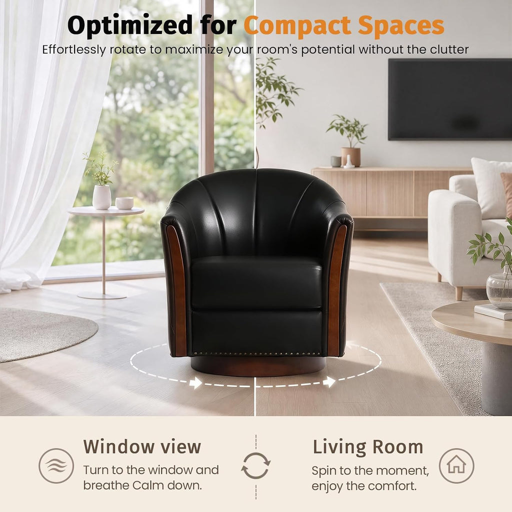 360° Swivel Accent Chair, Faux Leather Swivel Barrel Chairs
