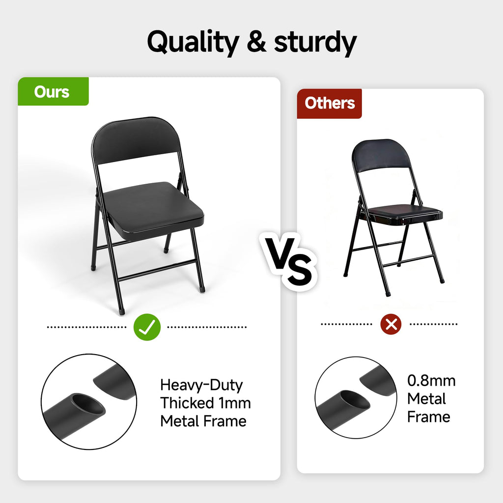 8 Pack Leather Padded Folding Chair, Metal Frame with Pu Leather Seat & Back, 650 LB Capacity Pu Leather Folding