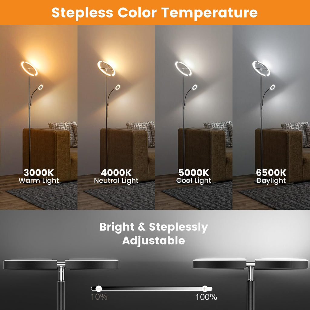 LED Floor Lamp - Modern Standing Lamp with Reading Light, Remote Touch Control Floor Light Dimmable Mother-Daughter