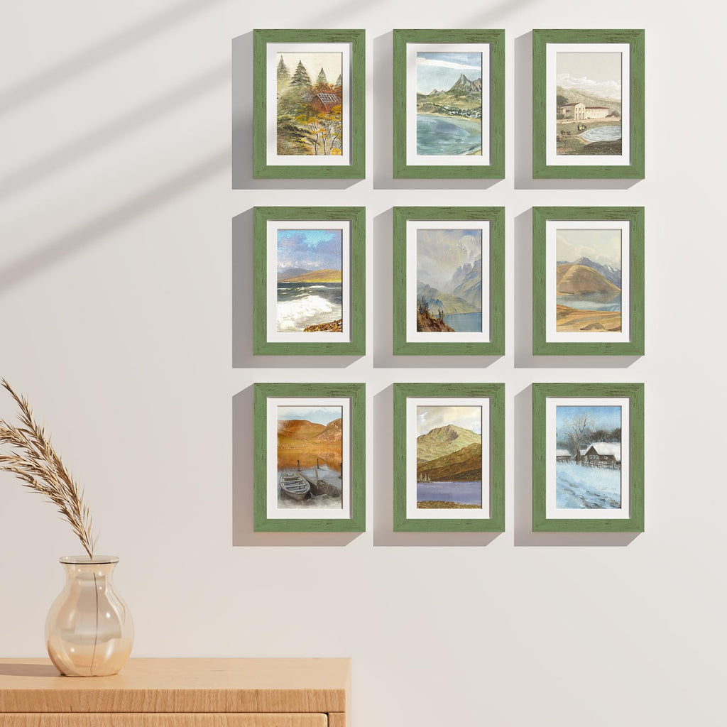 5x7 Picture Frames Set of 9, Wall & Tabletop, Rustic Green