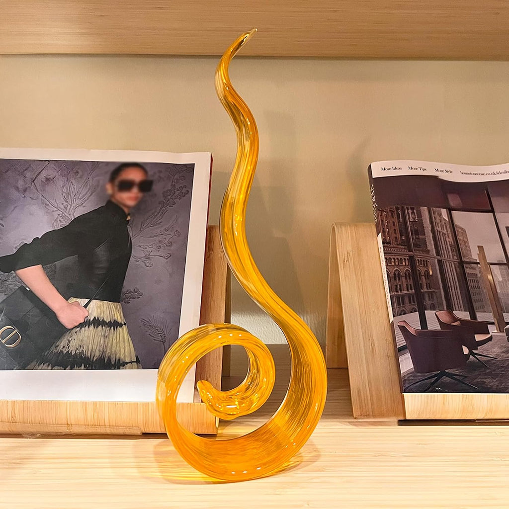 11.4" Tall Hand Blown Glass Sculpture, Murano Style Art , Modern Coastal Home Decor Accent for Shelf