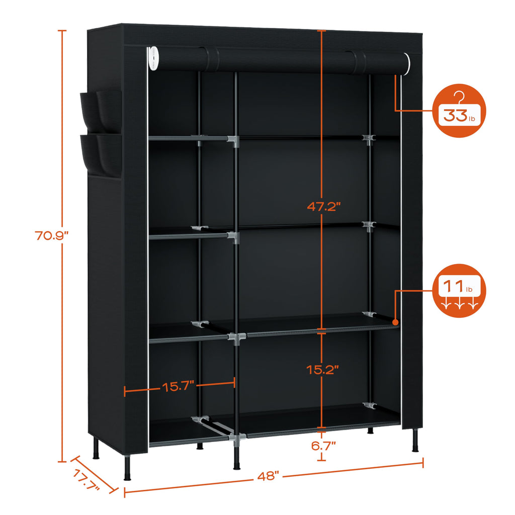 Portable Closet, 48 Inch Large Capacity Wardrobe Closet, Clothes Storage Organizer with Shelves and Hanging Rod, Easy