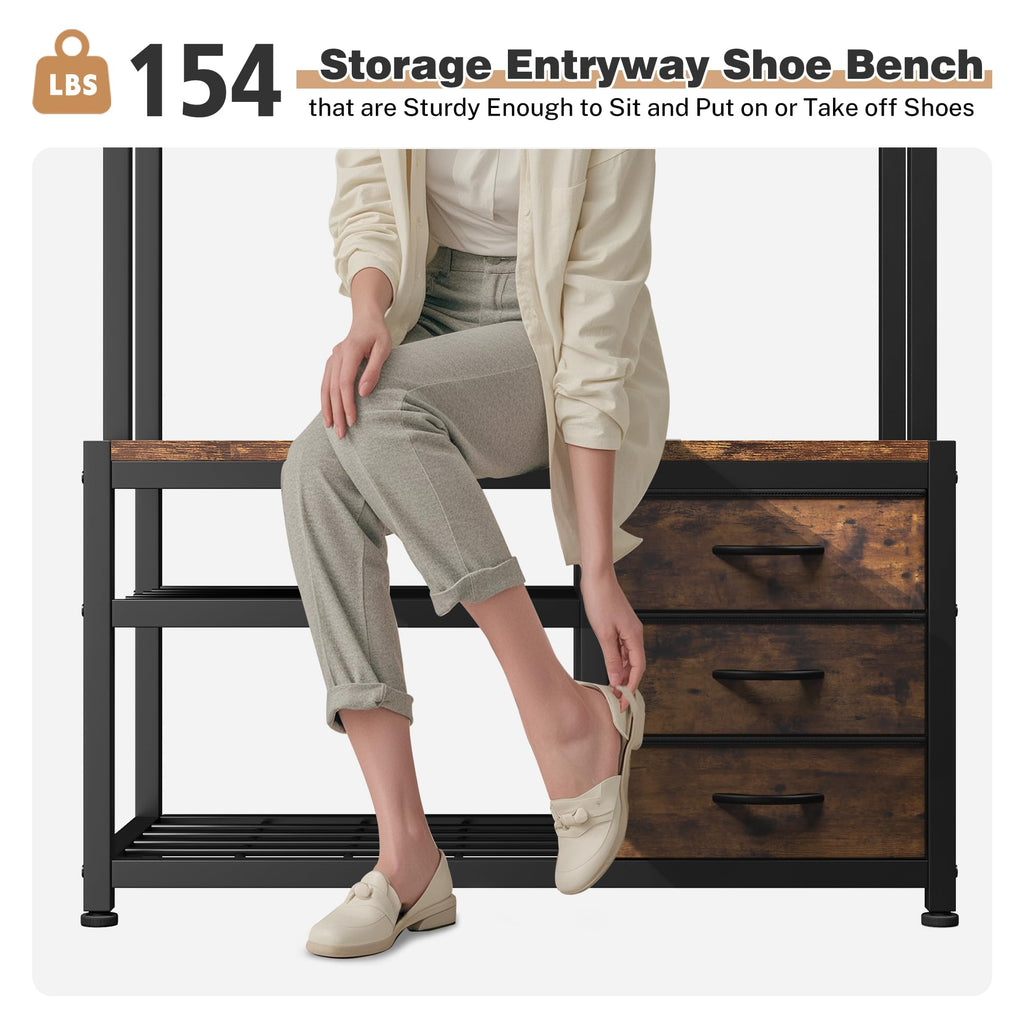 Hall Tree with Bench and Shoe Storage, 31.5" Entryway Cabinet