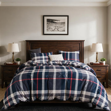 Blue Plaid Comforter Set 3Pcs Buffalo Tartan Bedding Sets