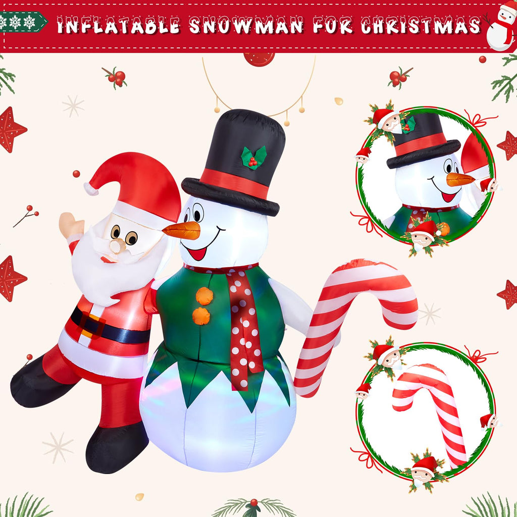 Christmas Inflatable, 6FT Inflatable Snowman and Santa Claus with Built-in LED Lights, Outdoor Christmas Decorations