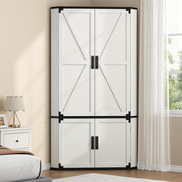 Corner Wardrobe with Doors, 71" Tall Corner Storage Cabinet