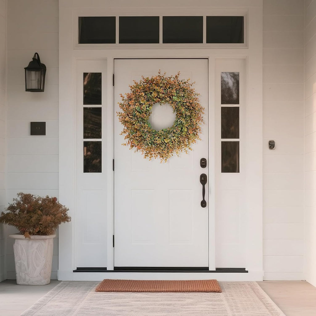 26"Artificial Eucalyptus Wreath with Seed for Front Door Decor(Fall Orange)