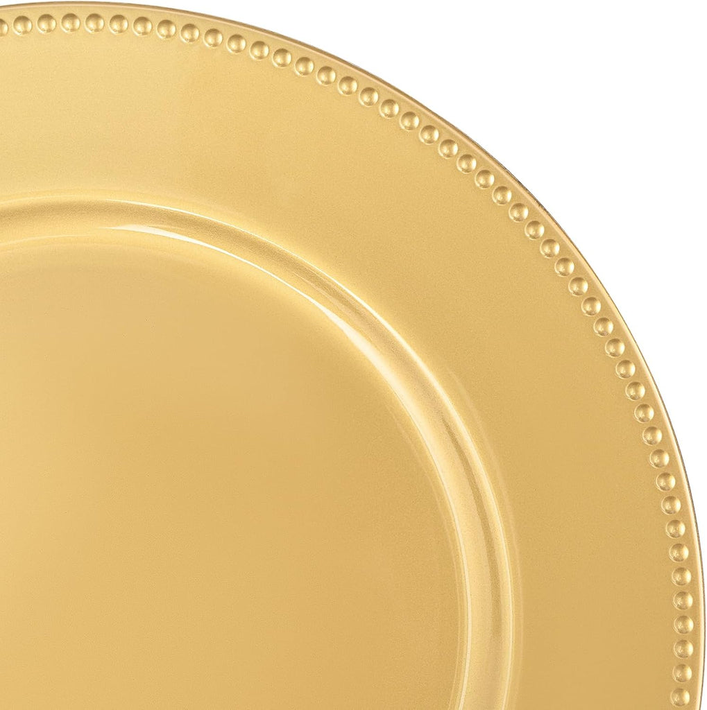 Gold Charger Plates Bulk, 13" Round Beaded Plate Chargers - Set of 24
