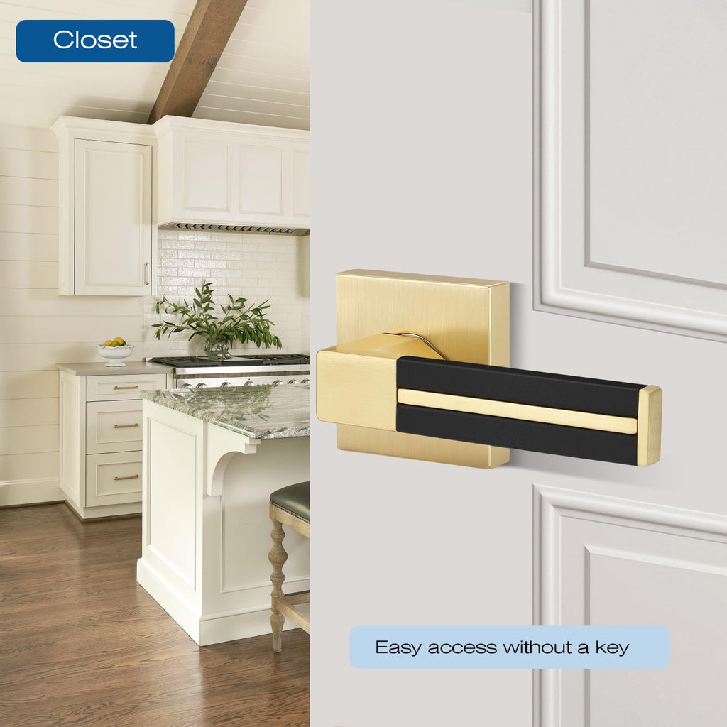 4 Pack Gold Door Handle with Black Leather, Passage Door Lever