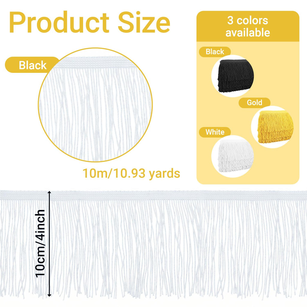 4 Inch White Chainette Fringe Trim Polyester Ribbon 10 Yards