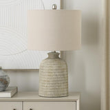 Home 24" Eggshell (Beige) Textured Honeycomb Cottage Farmhouse Table Lamp Table, Living Room, Dining