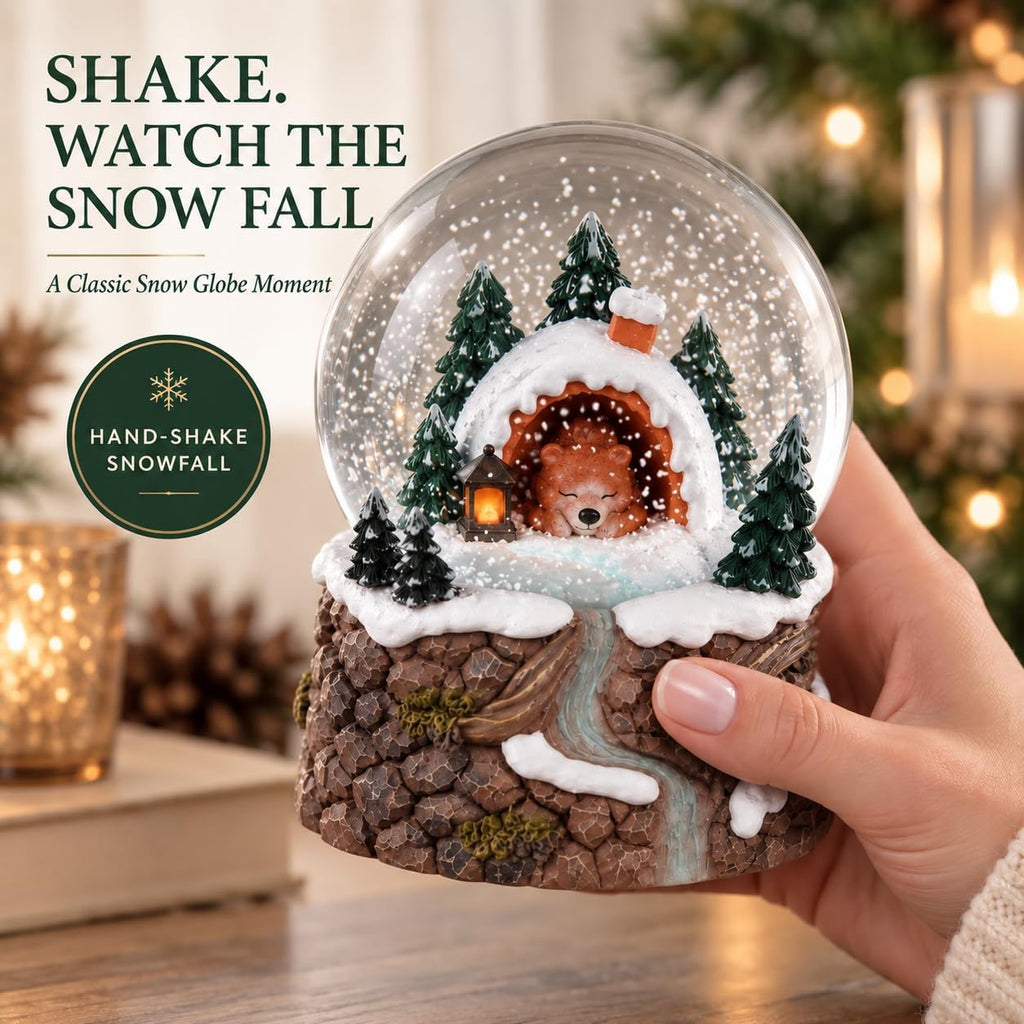 Musical Snow Globe with Light, Bear Winter Snow Globe Music Box Playing Winter Wonderland, Hand-Shake Floating Snow