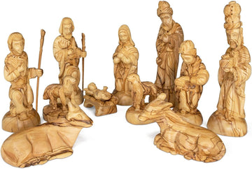 12 Pcs Holy Land Olive Wood Detailed Nativity Set, Large
