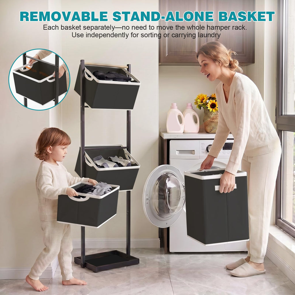 4-Tier Laundry Hamper Sorter, Vertical Laundry Sorter with Removable Basket