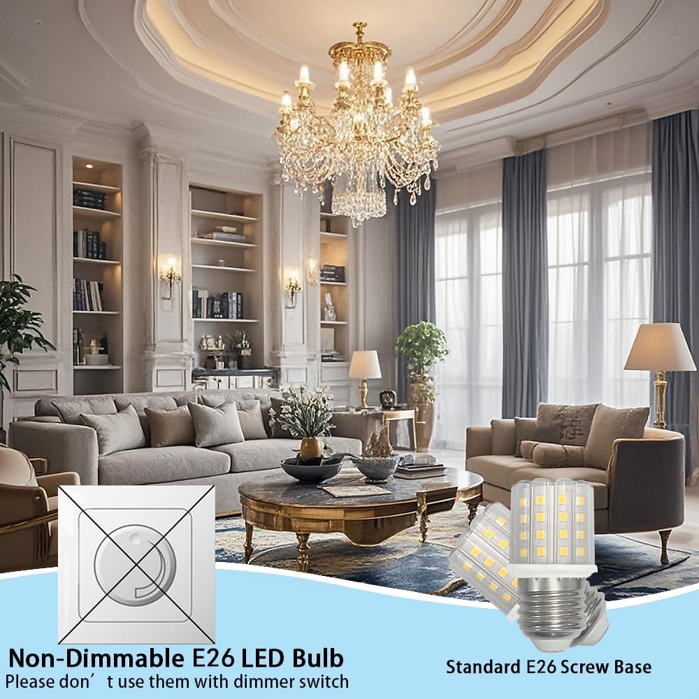 E26 LED Corn Light Bulbs, 5W 4000K Natural Light, 8 Pack