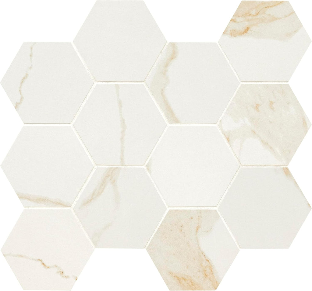 Eden Calacatta 3 in. x 3 in. Hexagon Porcelain Mosaic Tile Flooring