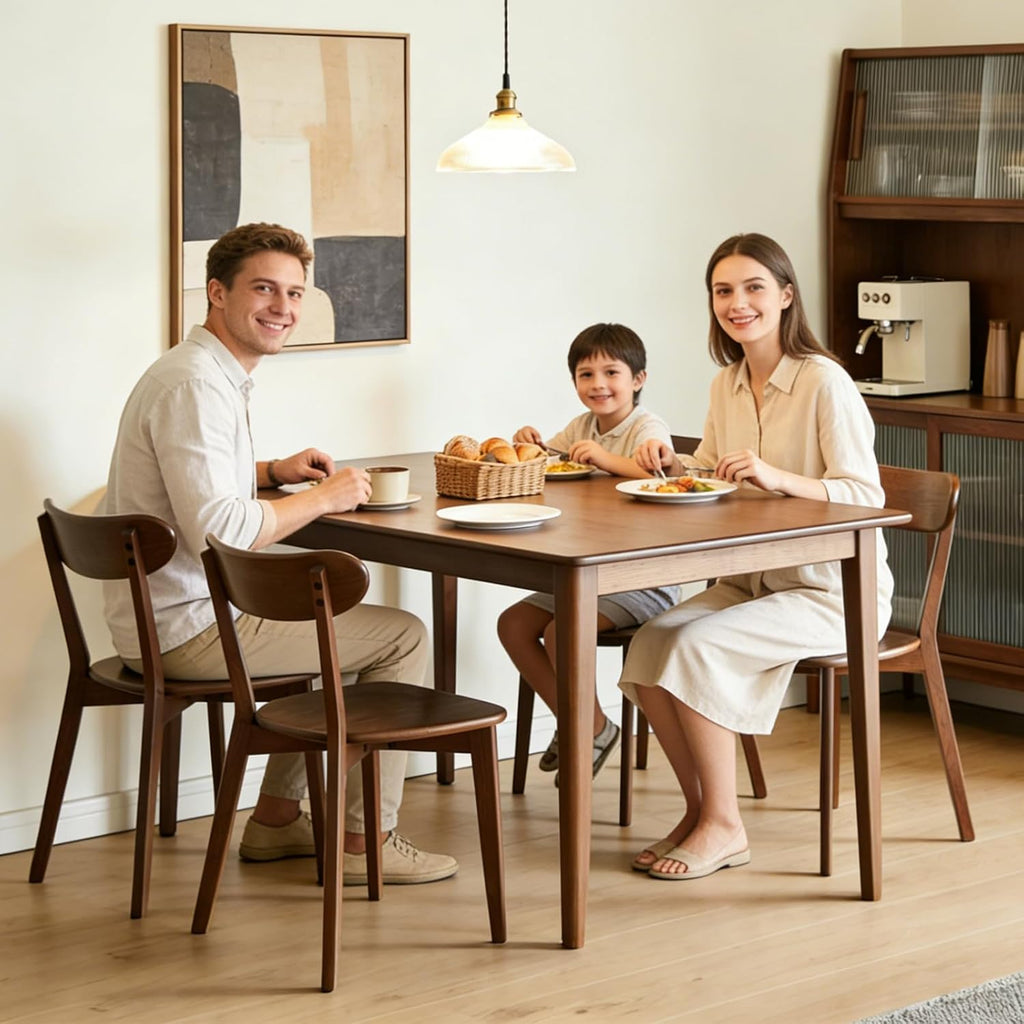Mid Century Modern Walnut Dining Chairs Set of 4, FAS-Grade Solid Oak All Hardwood Frame, Armless & Curved Back