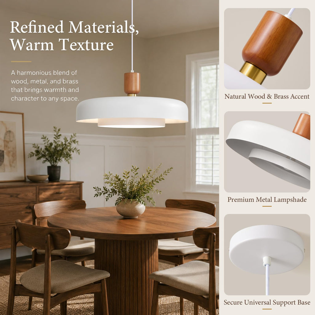 Mid Century White Pendant Light: 20" 2-Tiered Modern Nordic Metal Lighting
