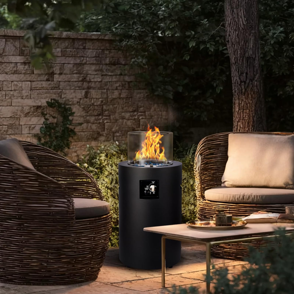 Small Propane Fire Pit Outside, 17 inch Gas Fire Pit Round Fire Column