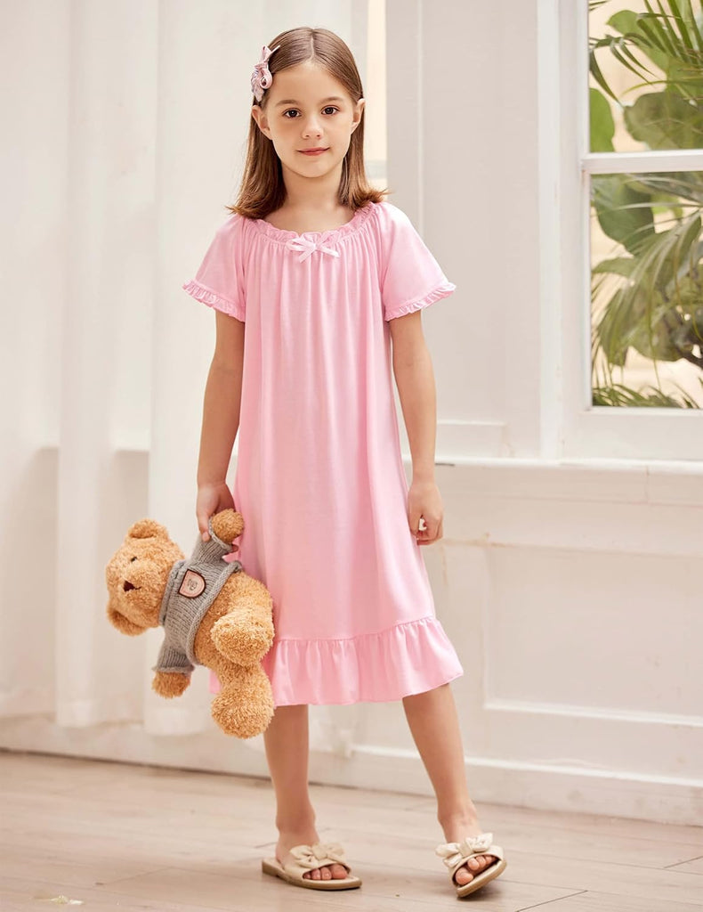 Girls Nightgowns Short Sleeve Sleepwear Soft Princess Pajama Dress