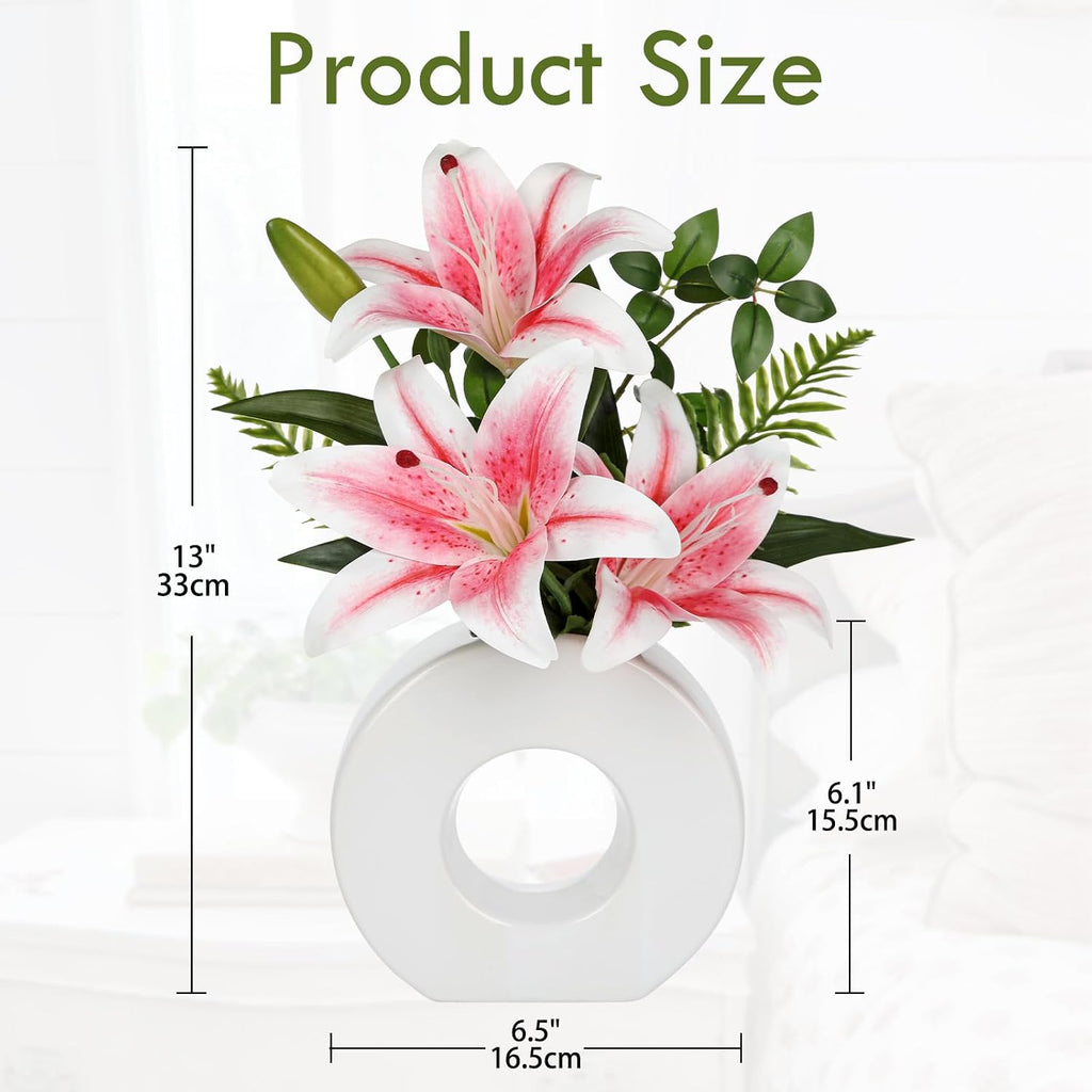 Faux Lily Pink 13" Artificial Flower in Vase for Wedding Home Decoration - Set of 4