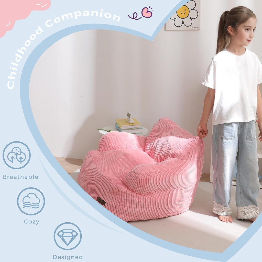 Kids Bean Bag Chair, Stuffed Bean Bag Sofa, Pink, Standard