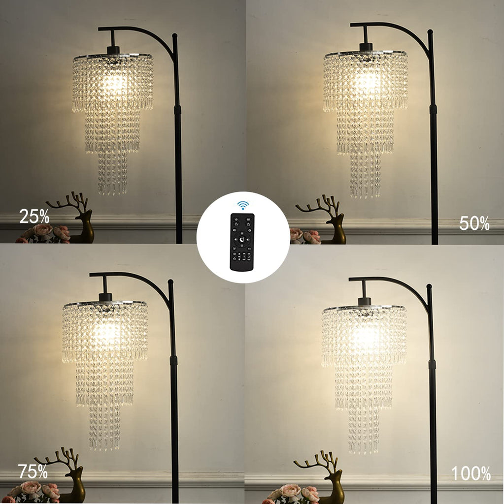 Arc Floor Lamp Modern Floor Lamp with Remote Control,Dimmable Crystal Floor Lamps Black Standing Lamp with 10 Color
