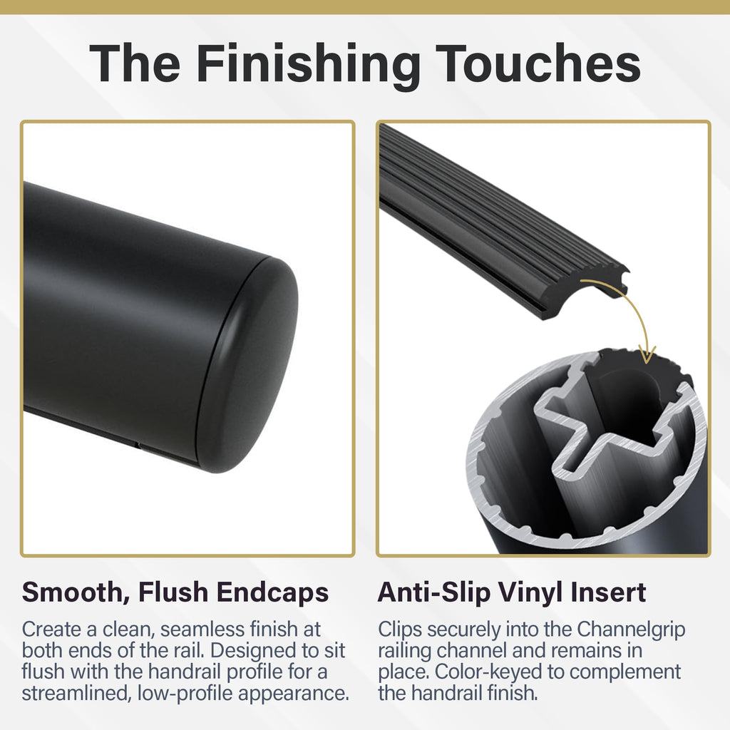 Flush Handrail Kit, 1.5 ft Stair Handrail, Satin Black