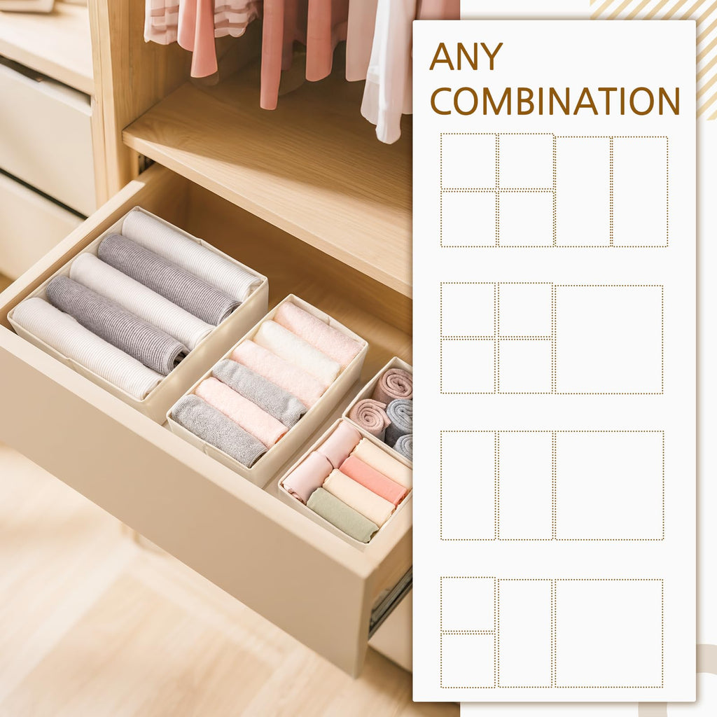 26 Pack Drawer Organizer for Clothes, Foldable Dresser Dividers with 3 Sizes, Fabric Storage Bins - Beige