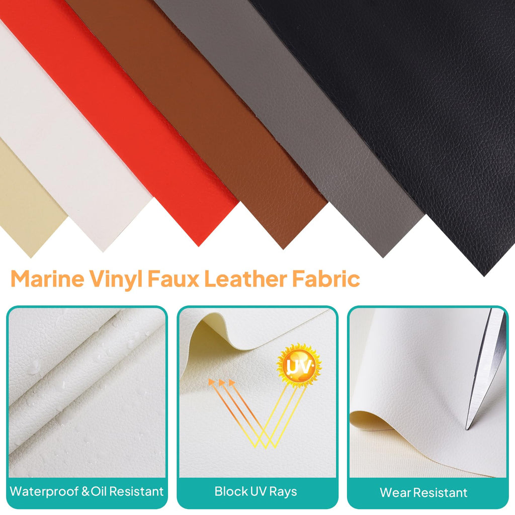 Waterproof Vinyl Marine Fabric, Soft Synthetic Leather Fabric, Upholstery Faux Leather for Sew, Chair, Boat, Auto, Outdoor
