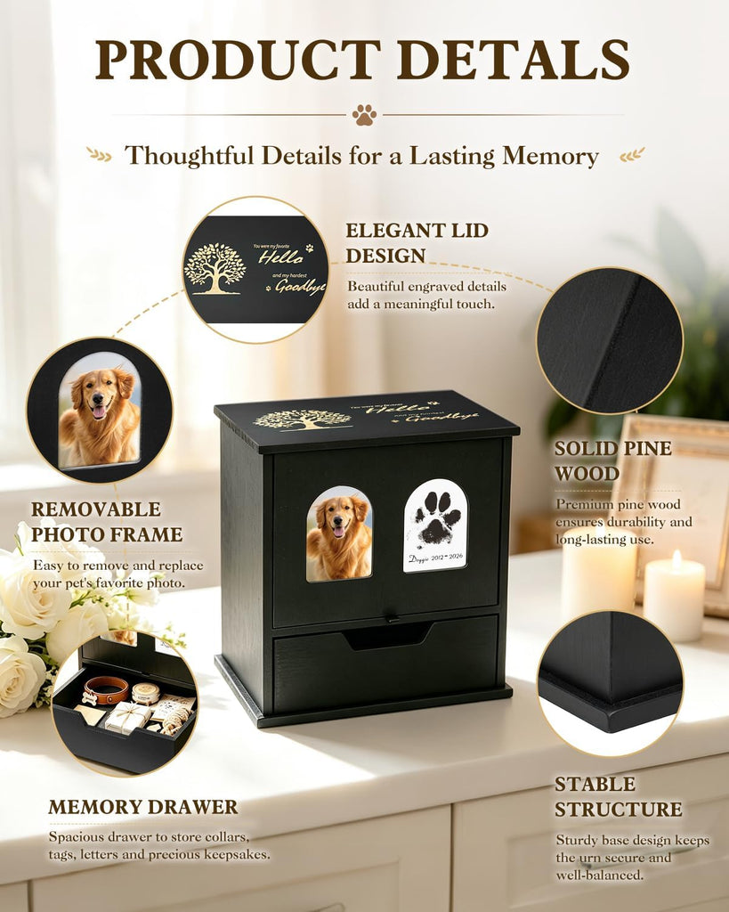 Large Pet Urns for Dog or Cat Ashes with Photo Frame Memorial Keepsake Box