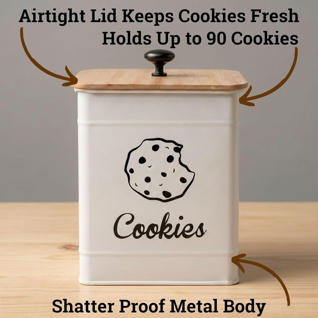 Cookie Jar with Airtight Bamboo Lid, 6"D x 8"H, 1 Gallon Iron Cookie Tin