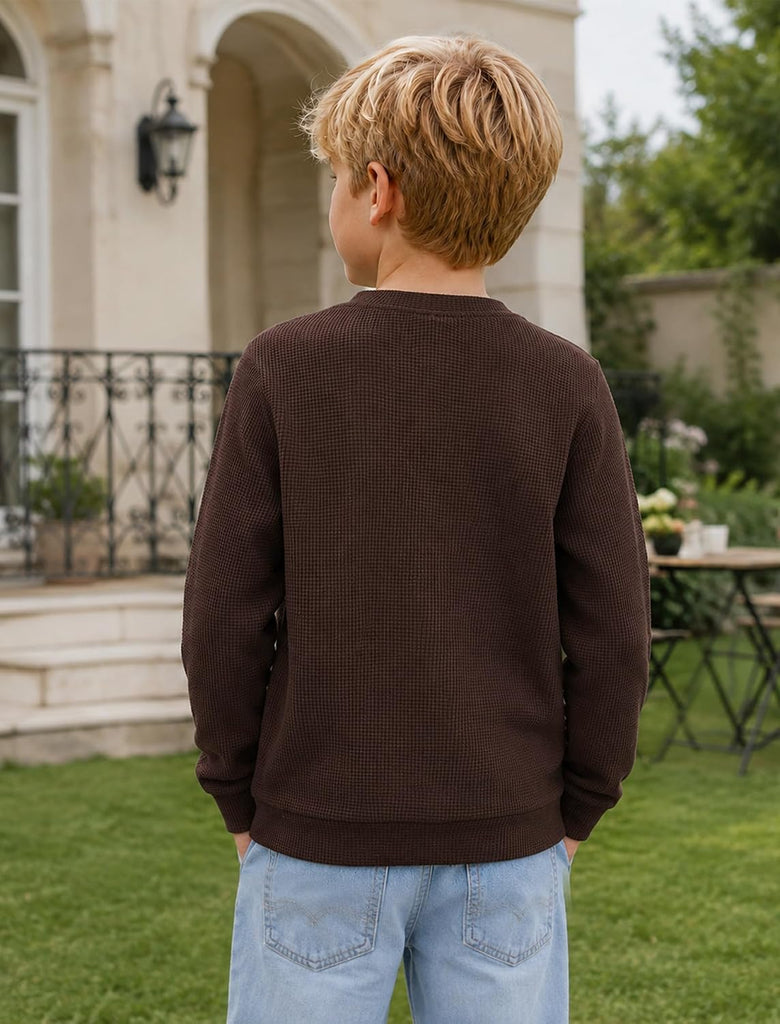 Boys Long Sleeve Shirts Waffle Henley Fall Shirts for Boys